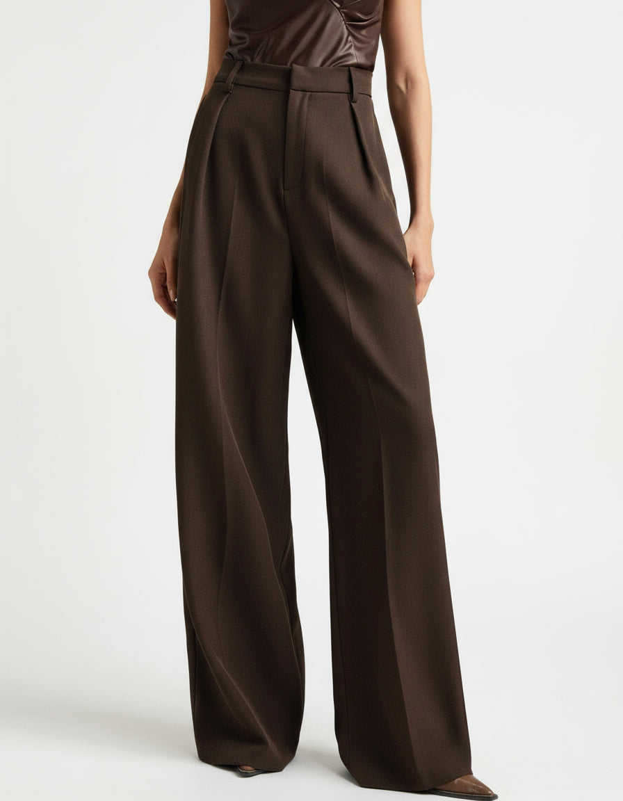 Women's Tailored High Waist Wide Leg Trousers Classic Fit Elegant Office Casual