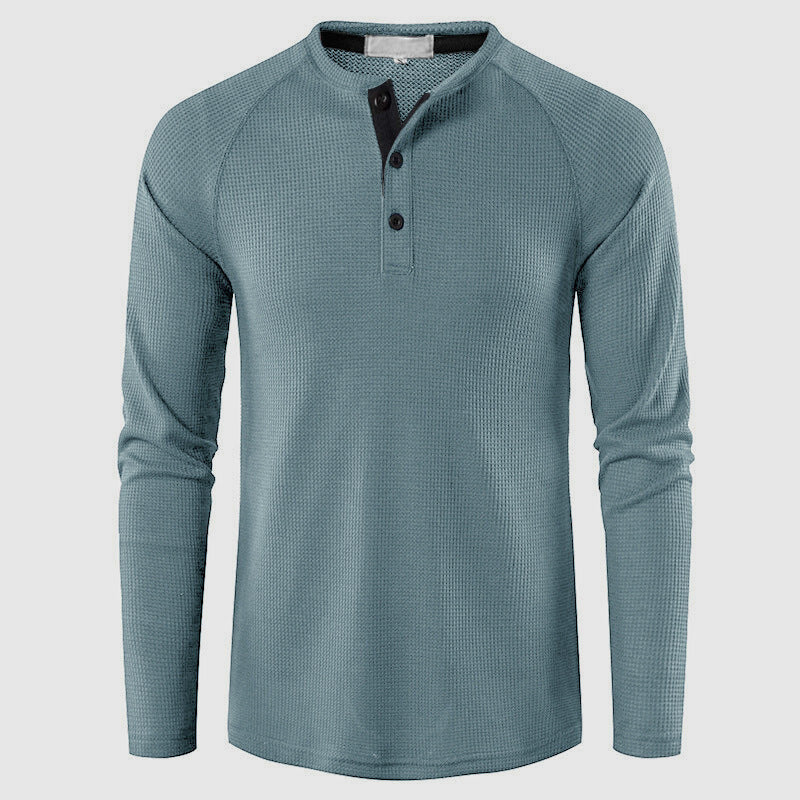 Men's Knit Long Sleeve Henley Shirt Relaxed Fit Button-Down Casual Everyday