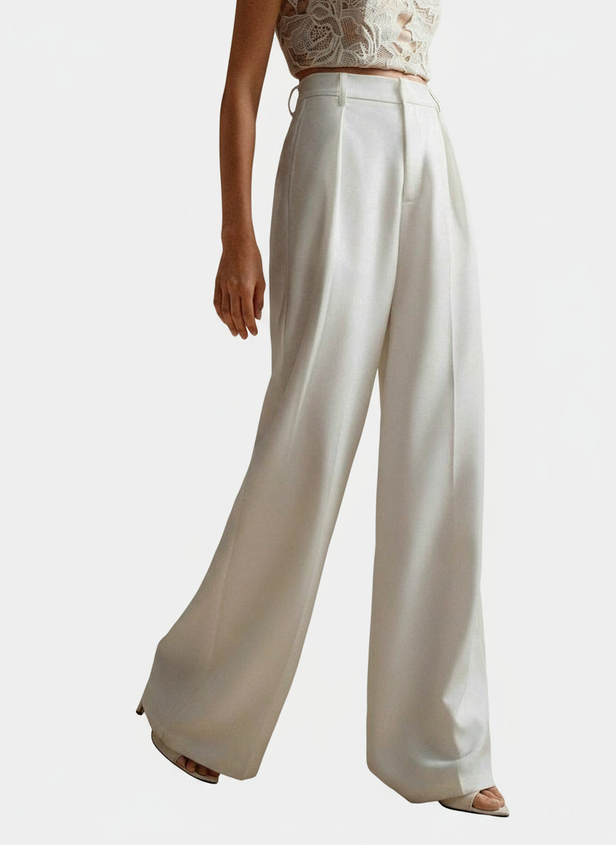 Women's Tailored High Waist Wide Leg Trousers Classic Fit Elegant Office Casual