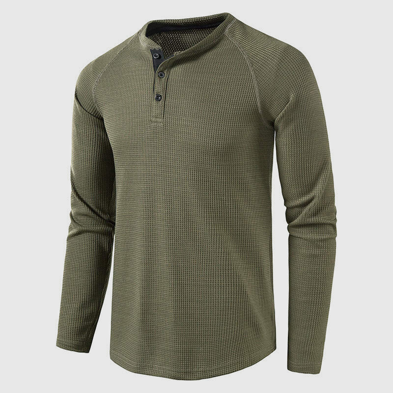 Men's Knit Long Sleeve Henley Shirt Relaxed Fit Button-Down Casual Everyday