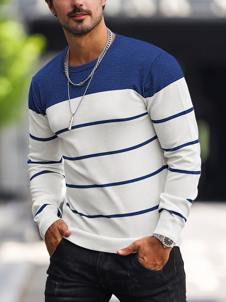 Men's Colour-Block Striped Pullover Sweater Long-Sleeve Casual Everyday