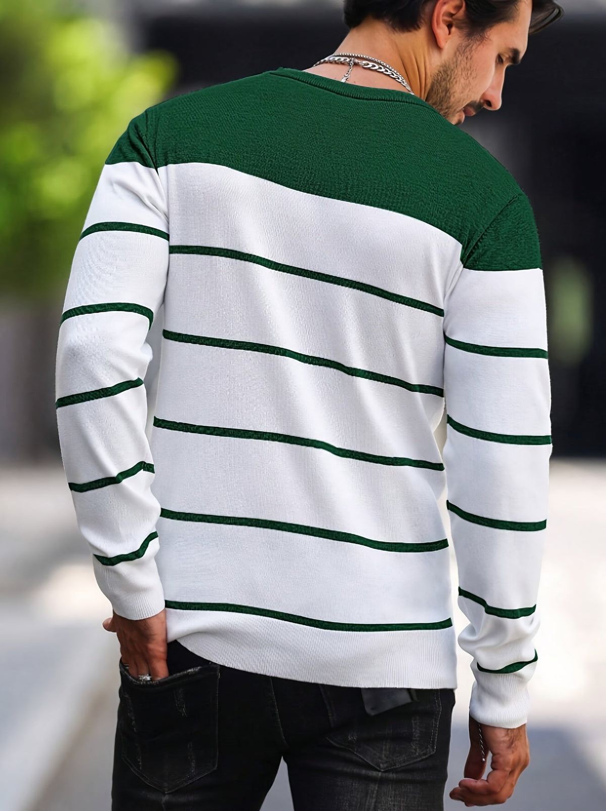 Men's Colour-Block Striped Pullover Sweater Long-Sleeve Casual Everyday