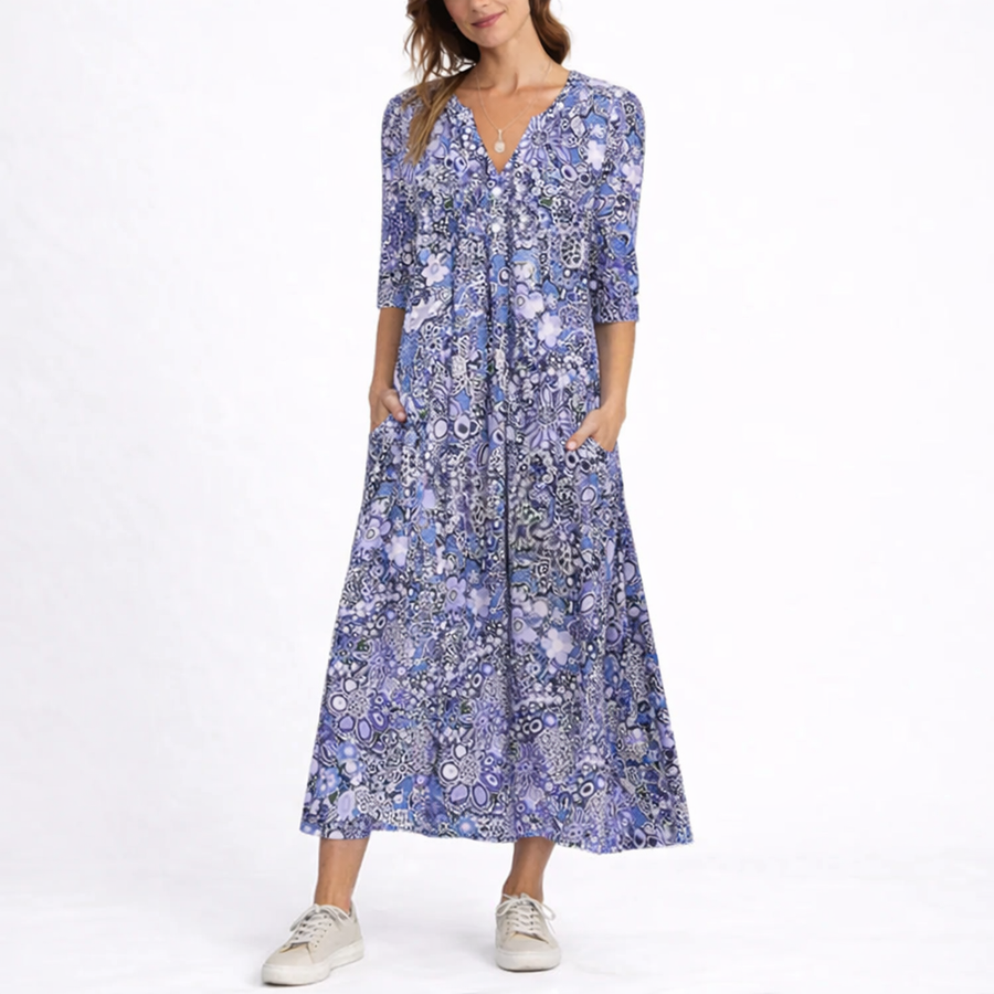 Women's Floral Midi Dress Short Sleeve V-Neck Casual Summer Occasion