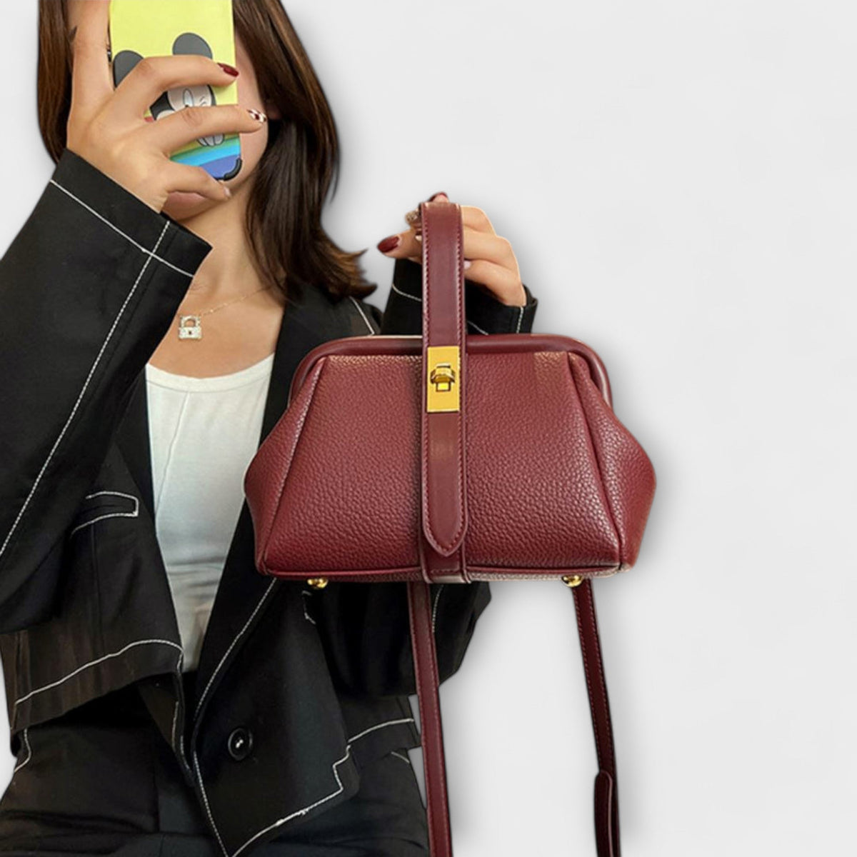 Women's Mini Crossbody Bag Turn Lock Top Handle Stylish Everyday Accessory