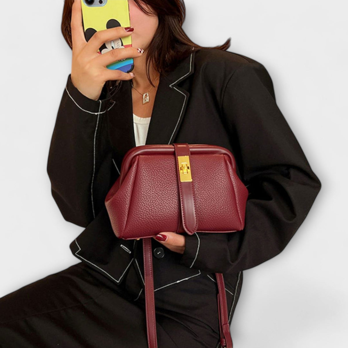 Women's Mini Crossbody Bag Turn Lock Top Handle Stylish Everyday Accessory