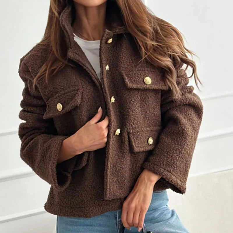 Women's Stylish Short Coat Tailored Fit Long Sleeve Notched Collar Everyday Wear