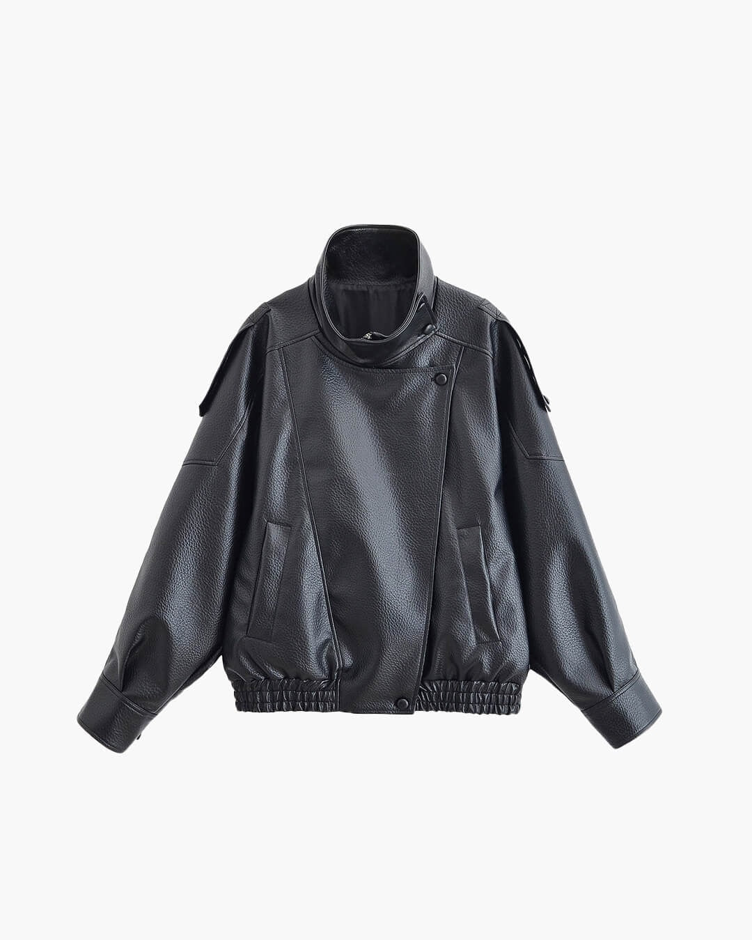 Women's High Neck Faux Leather Jacket Fitted Zip Closure Stylish Everyday Wear
