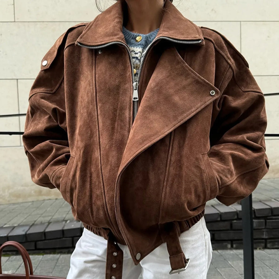 Women's Oversized Bomber Jacket Relaxed Fit Long Sleeve Zip-Up Casual Everyday