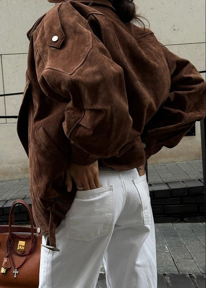 Women's Oversized Bomber Jacket Relaxed Fit Long Sleeve Zip-Up Casual Everyday