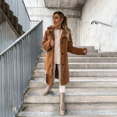 Women's Teddy Coat Notched Collar Button Front Casual Layering Outerwear