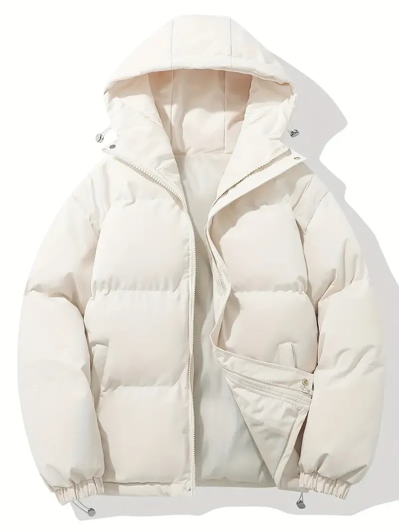 Women's Hooded Puffer Jacket — Long Sleeve, Quilted, Drawcord Hood