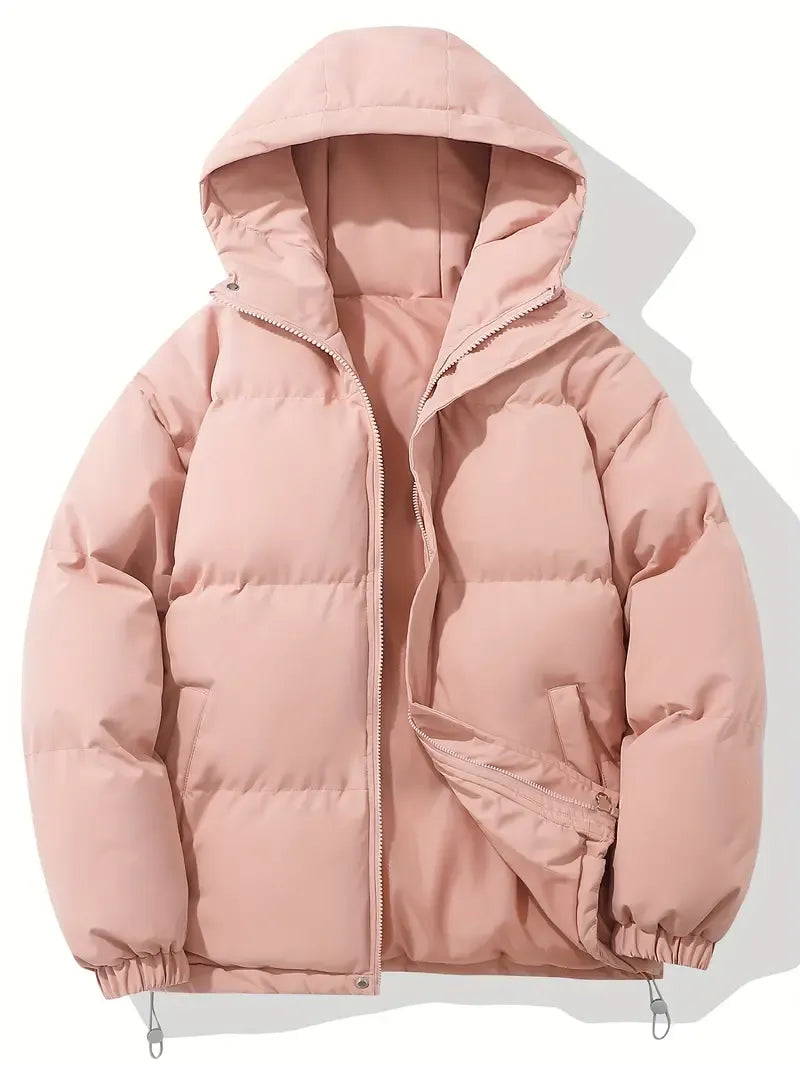Women's Hooded Puffer Jacket — Long Sleeve, Quilted, Drawcord Hood