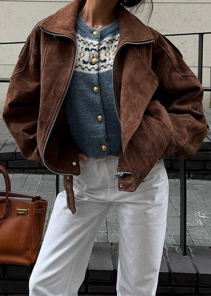 Women's Oversized Bomber Jacket Relaxed Fit Long Sleeve Zip-Up Casual Everyday