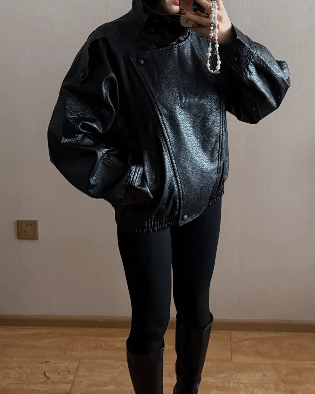 Women's High Neck Faux Leather Jacket Fitted Zip Closure Stylish Everyday Wear