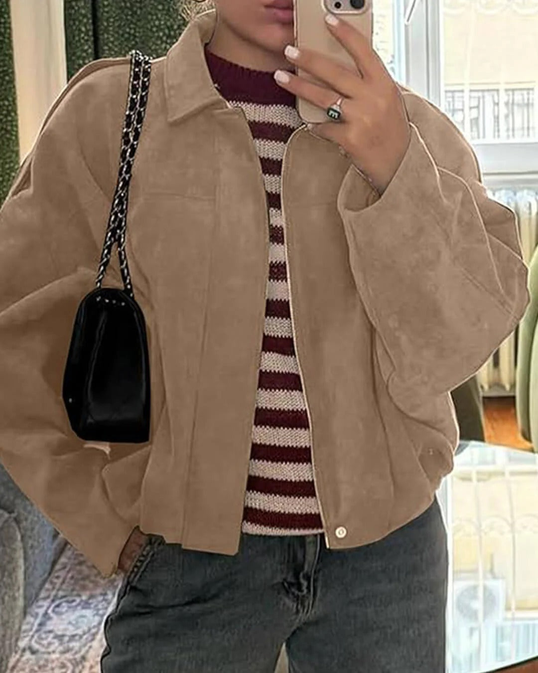 Women's Bomber Jacket Collared Design Relaxed Fit Casual Everyday Wear
