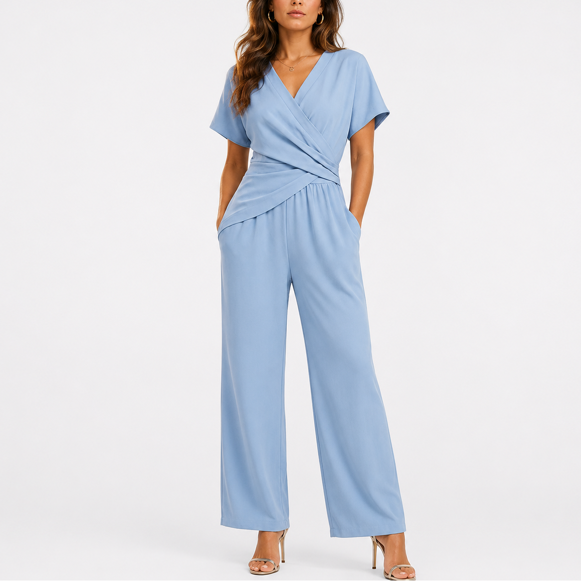Women's Chic Two-Piece Jumpsuit Set Elegant Wrap Design Stylish Occasion