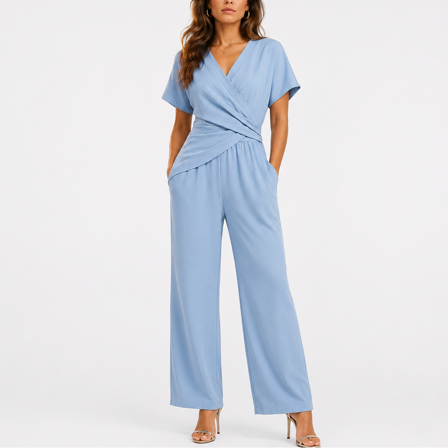 Women's Chic Two-Piece Jumpsuit Set Elegant Wrap Design Stylish Occasion