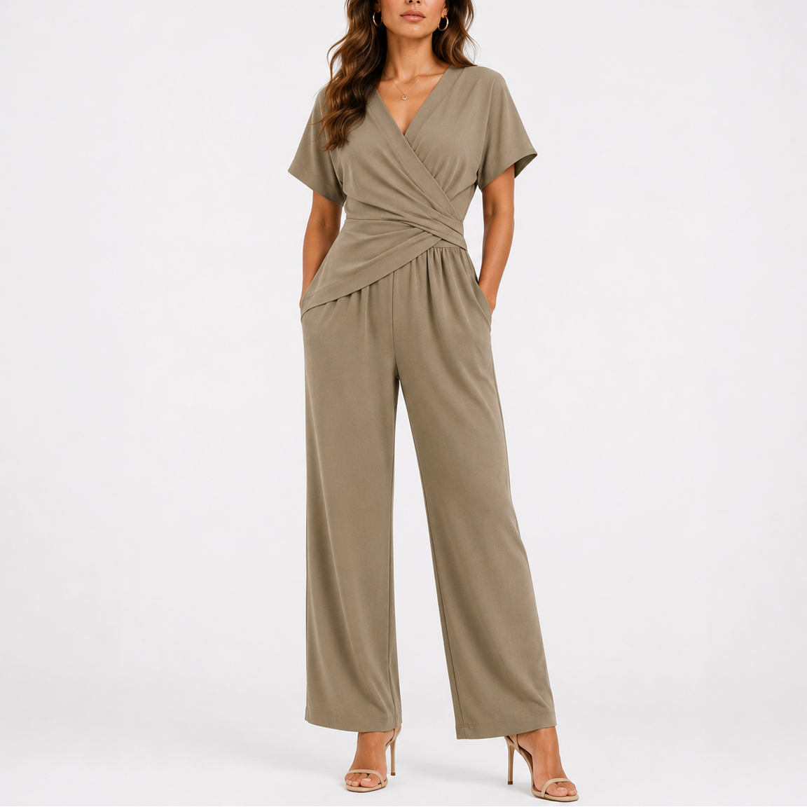 Women's Chic Two-Piece Jumpsuit Set Elegant Wrap Design Stylish Occasion