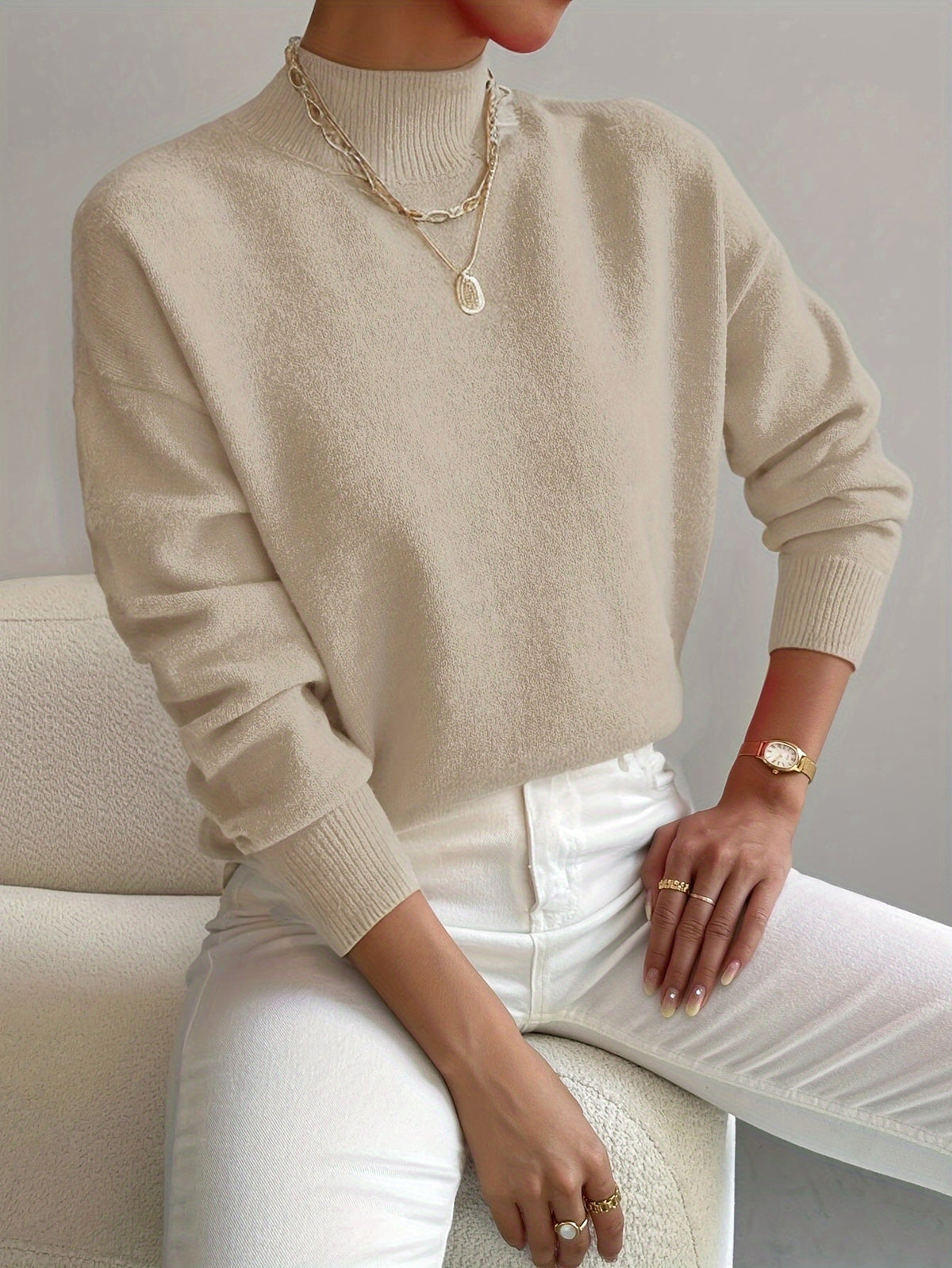 Women's Elegant Turtleneck Sweater Fitted Long Sleeve Classic Style Casual