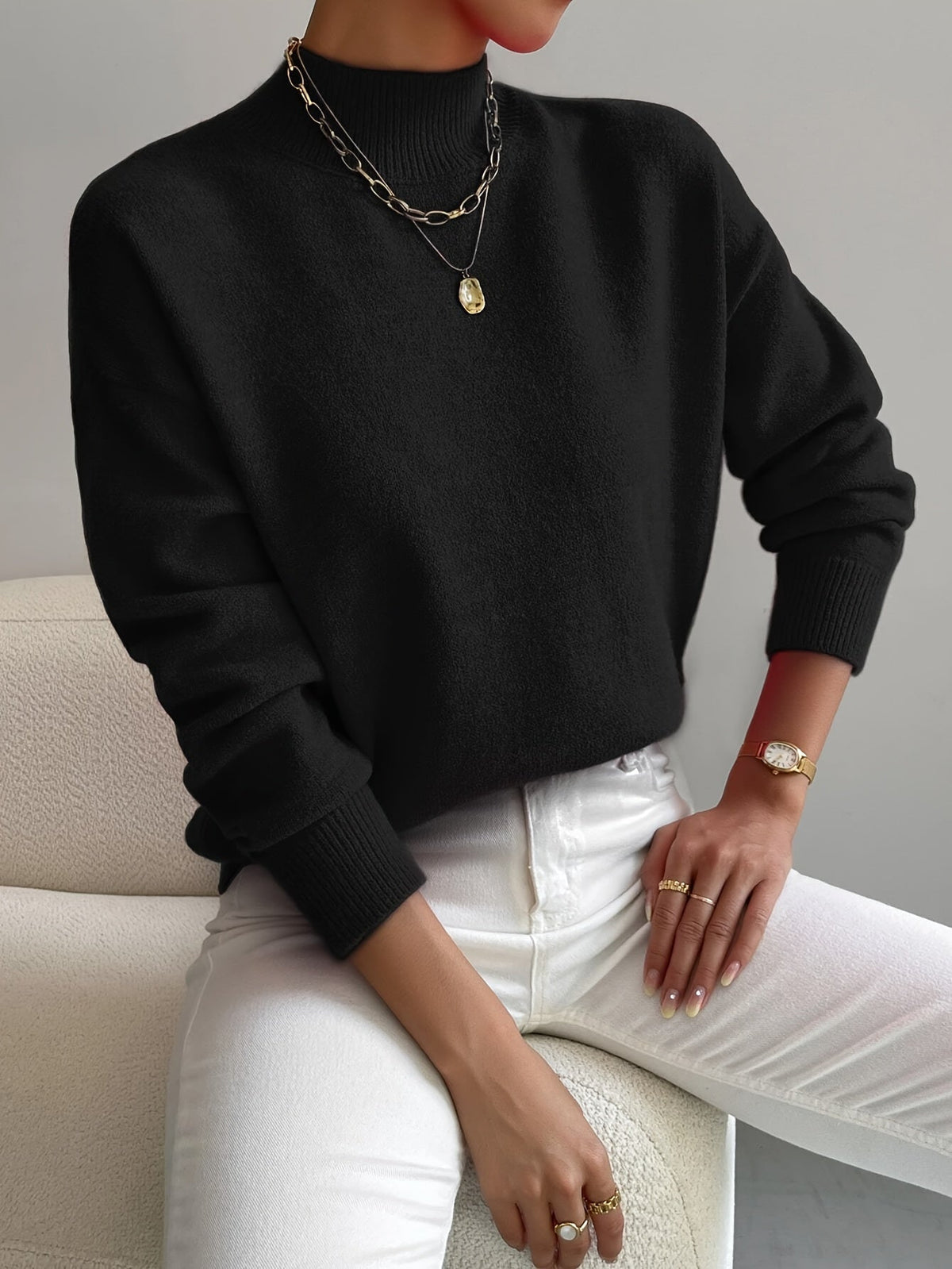 Women's Elegant Turtleneck Sweater Fitted Long Sleeve Classic Style Casual