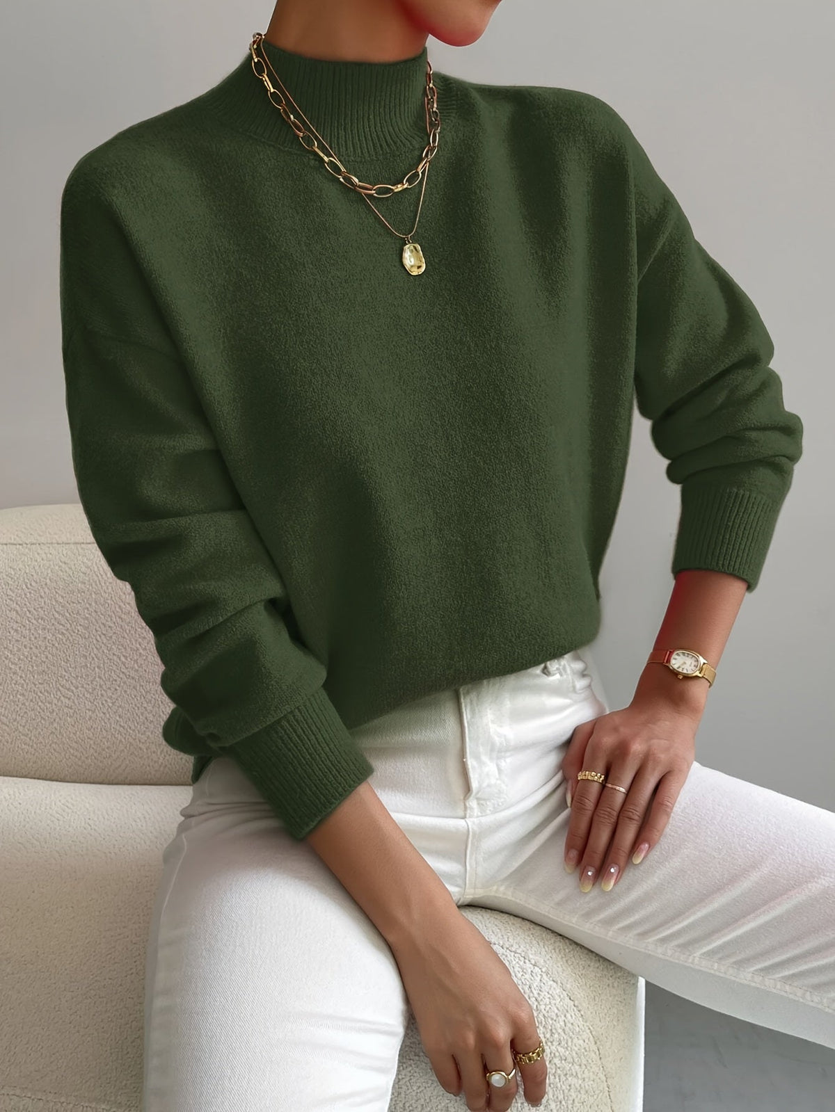 Women's Elegant Turtleneck Sweater Fitted Long Sleeve Classic Style Casual