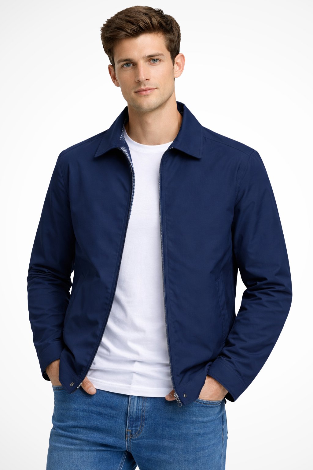 Men's Harrington Jacket Zip-Front Checked Lining Smart-Casual Classic Layer
