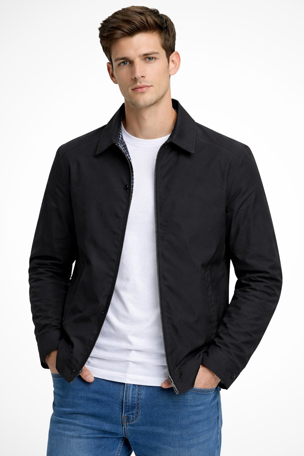 Men's Harrington Jacket Zip-Front Checked Lining Smart-Casual Classic Layer