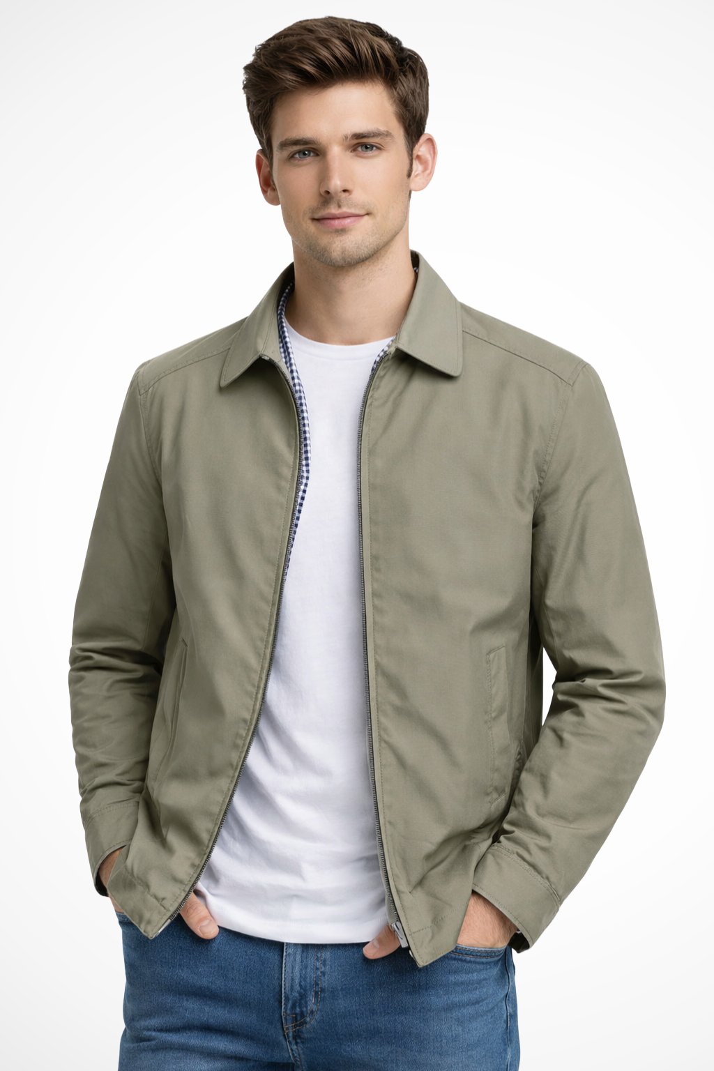 Men's Harrington Jacket Zip-Front Checked Lining Smart-Casual Classic Layer