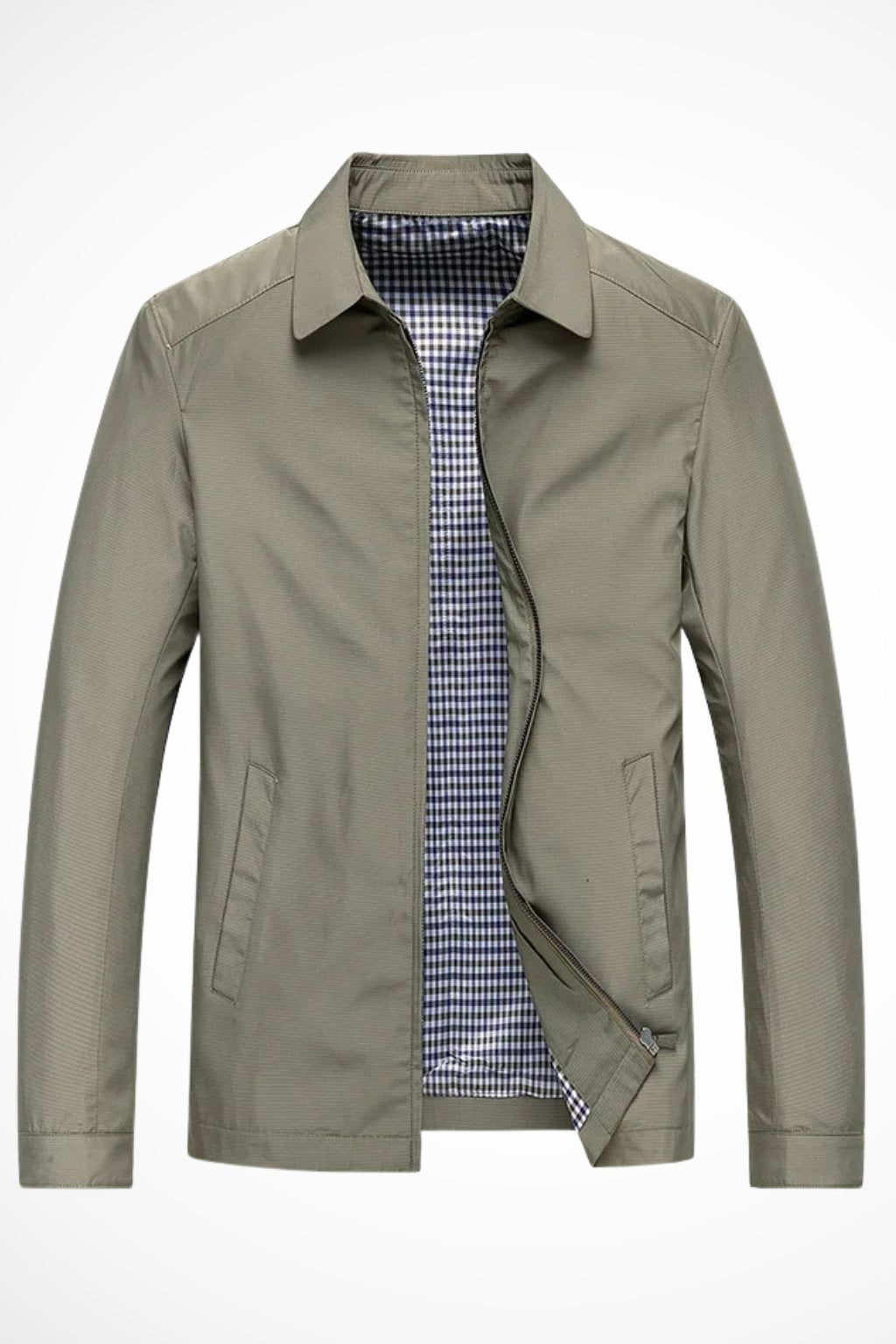 Men's Harrington Jacket Zip-Front Checked Lining Smart-Casual Classic Layer