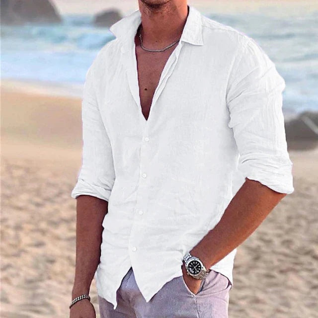 Men's Casual Long-Sleeve Shirt Point Collar Relaxed Fit Everyday Style