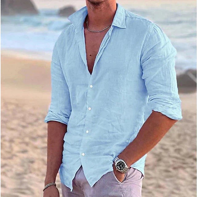 Men's Casual Long-Sleeve Shirt Point Collar Relaxed Fit Everyday Style
