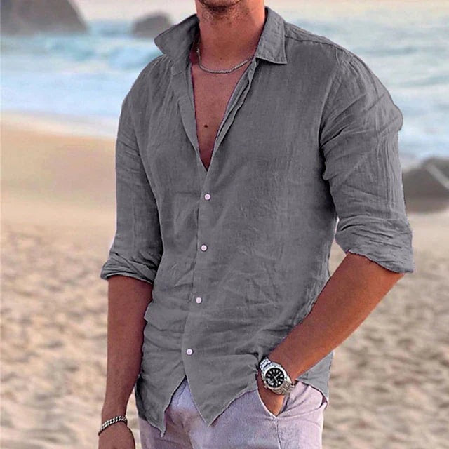Men's Casual Long-Sleeve Shirt Point Collar Relaxed Fit Everyday Style
