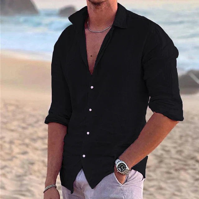 Men's Casual Long-Sleeve Shirt Point Collar Relaxed Fit Everyday Style