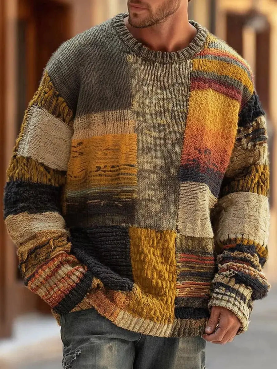 Men's Chunky Knit Sweater Pullover Patchwork Colourblock Casual Everyday
