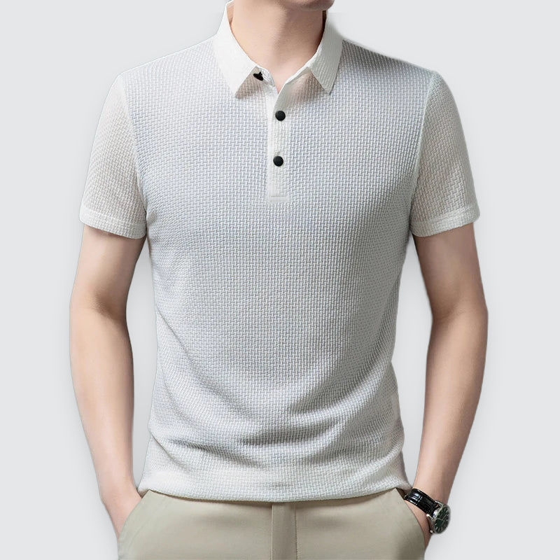 Men's Textured Polo Shirt Short-Sleeve Collared Casual Everyday Wear