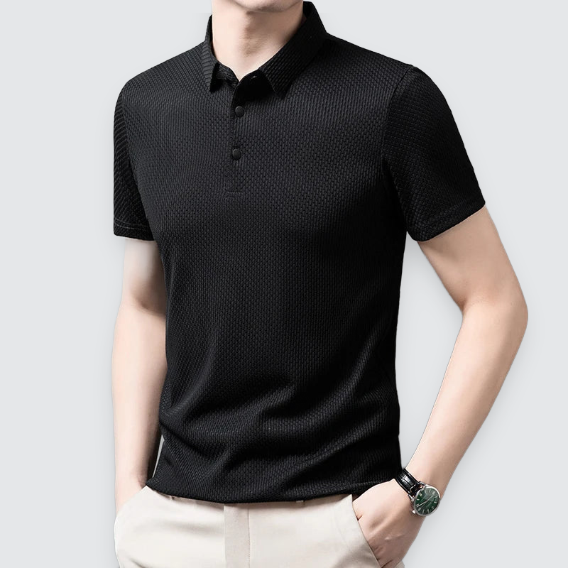 Men's Textured Polo Shirt Short-Sleeve Collared Casual Everyday Wear