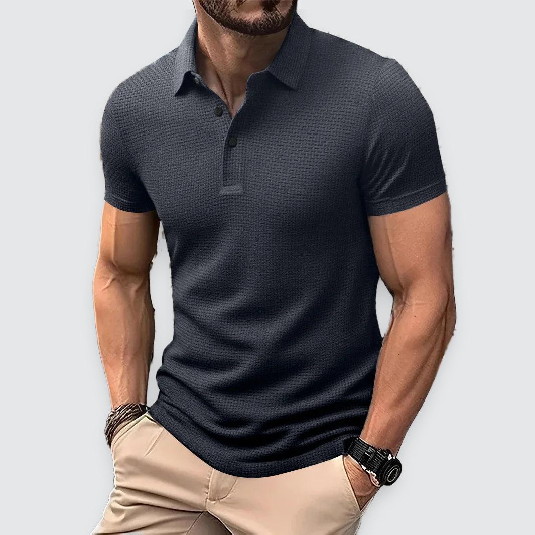 Men's Textured Polo Shirt Short-Sleeve Collared Casual Everyday Wear