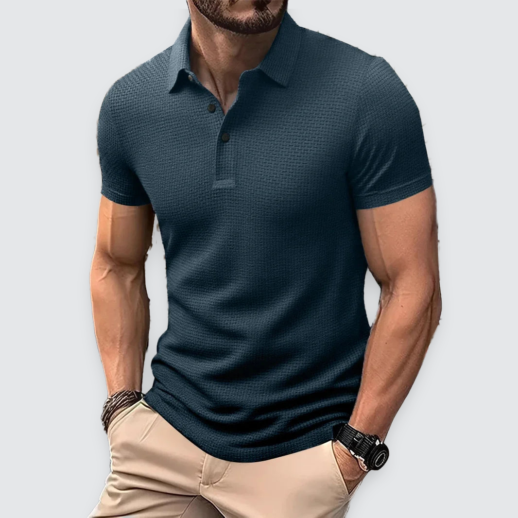 Men's Textured Polo Shirt Short-Sleeve Collared Casual Everyday Wear