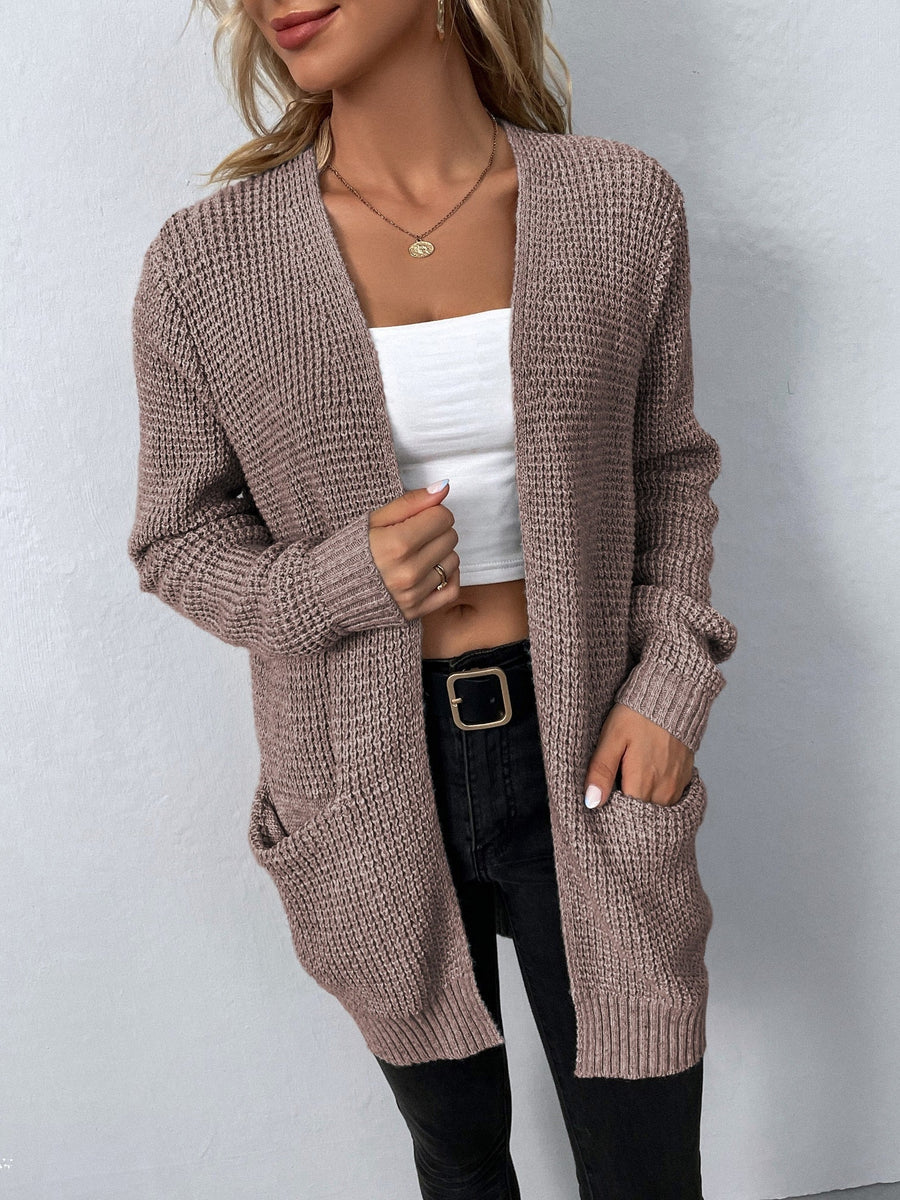 Women's Open-Front Knit Cardigan Relaxed Fit Long Sleeve Casual Layering