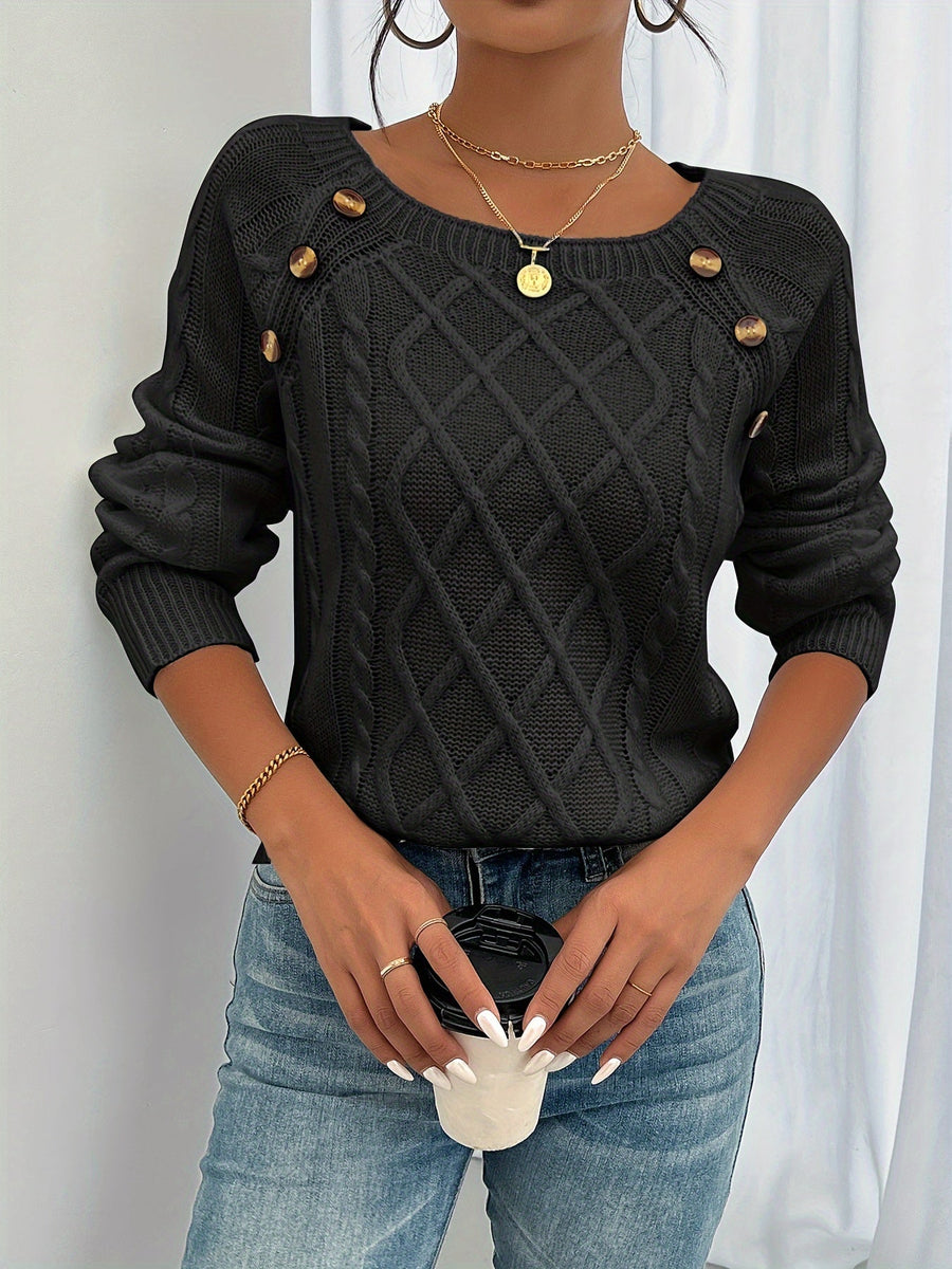 Women's Cable Knit Pullover Sweater Long Sleeve Crew Neck Cosy Casual Everyday