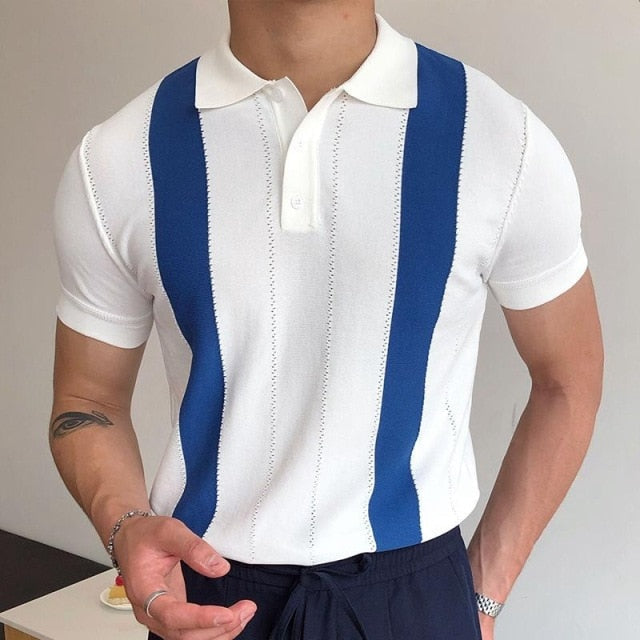 Men's Classic Stripe Polo Shirt Short-Sleeve Collared Casual Everyday