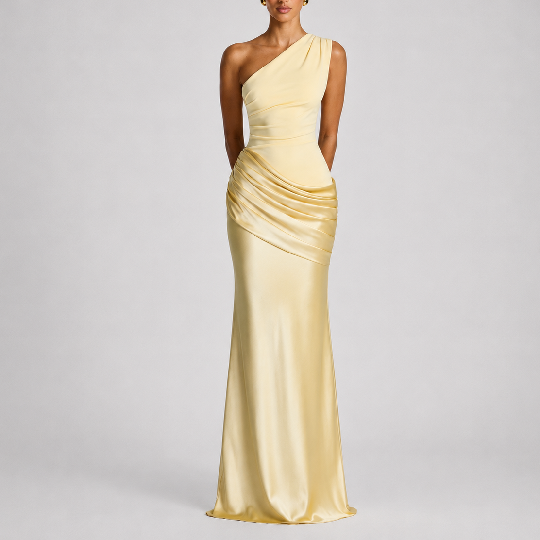Women's Chic One Shoulder Maxi Dress Elegant Evening Party Look