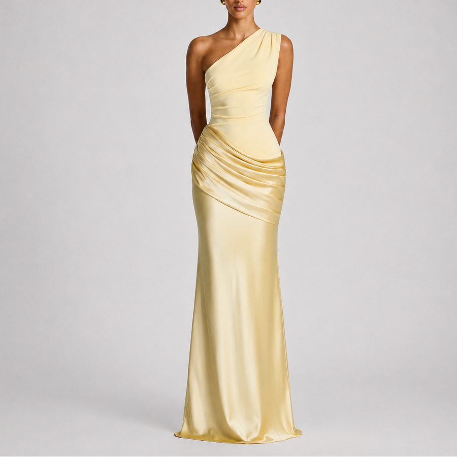 Women's Chic One Shoulder Maxi Dress Elegant Evening Party Look