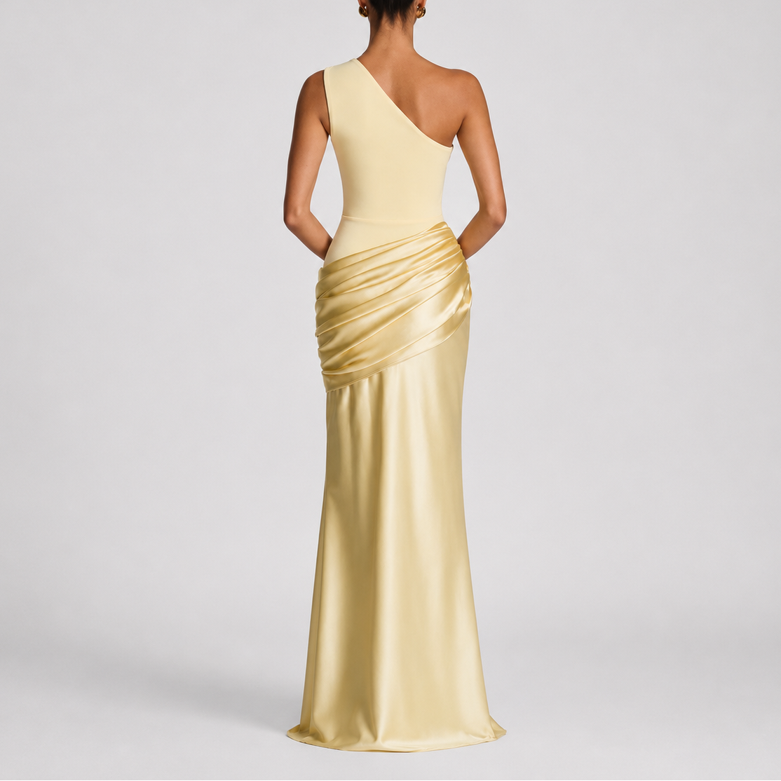 Women's Chic One Shoulder Maxi Dress Elegant Evening Party Look