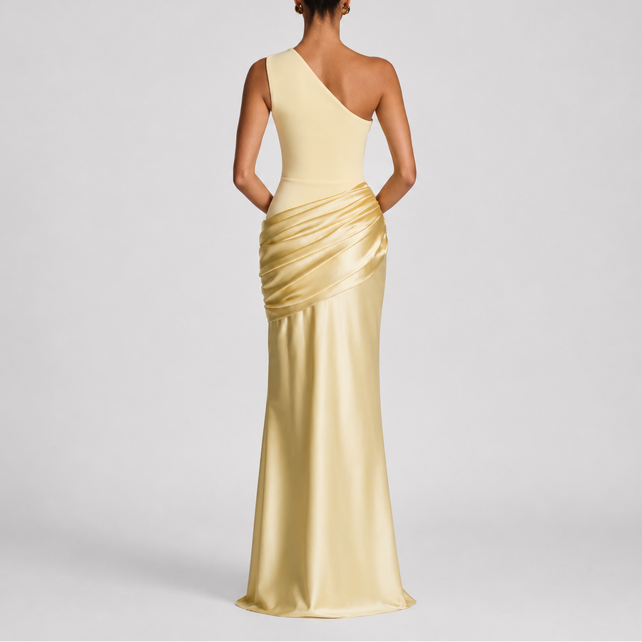 Women's Chic One Shoulder Maxi Dress Elegant Evening Party Look