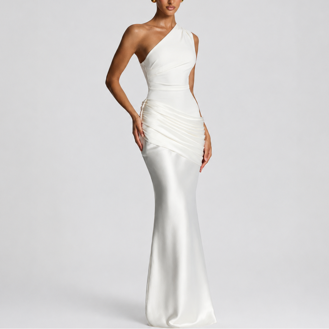 Women's Chic One Shoulder Maxi Dress Elegant Evening Party Look