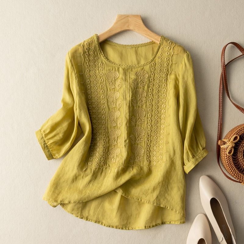 Women's Floral Relaxed Blouse Short Sleeve Round Neck Casual Everyday