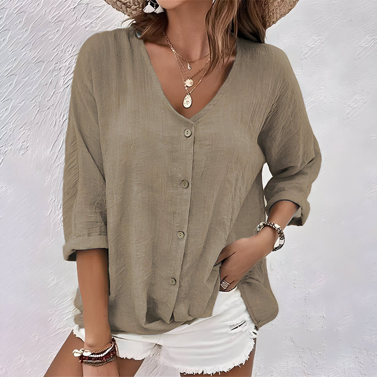 Women's Relaxed Button-Up Blouse Long Sleeve Collared Front Closure Casual Everyday