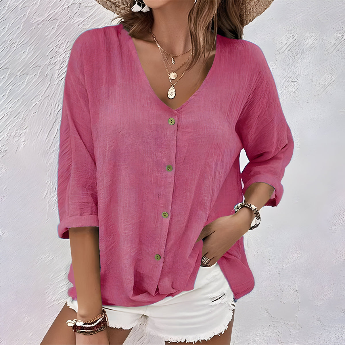 Women's Relaxed Button-Up Blouse Long Sleeve Collared Front Closure Casual Everyday