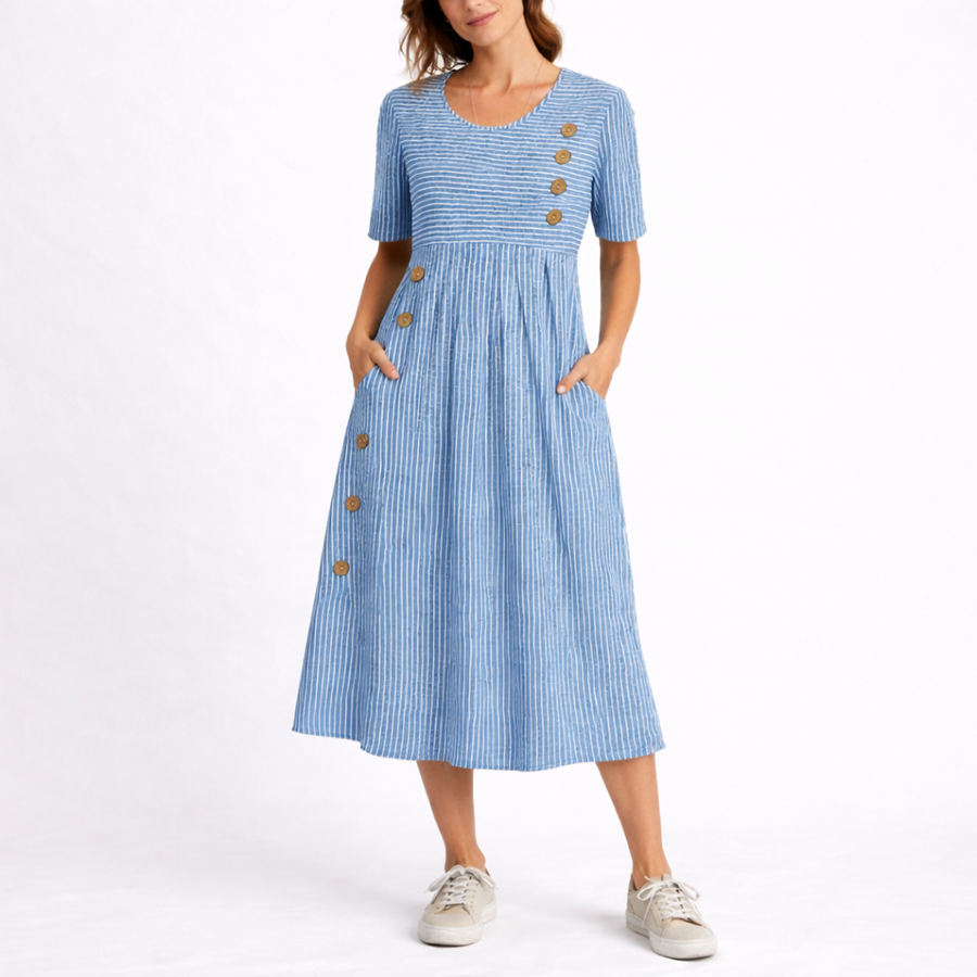 Women's Midi Dress Striped Pattern Short Sleeve Casual Everyday Styling